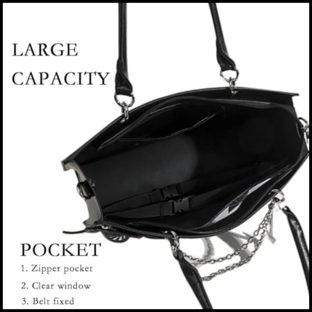 Y2K Ita Bag Tote Shoulder Crossbody Handbag with Transparent Pin Display Window - Picture 3 of 7